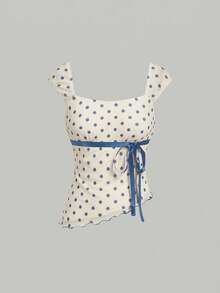 SHEIN MOD Summer/Spring Clothes Women,Summer Holiday Outfits , Party, Beach Vacation Outfits For Women ,Ceremony, Polka Dot Outfit, 2 Piece Skirt Sets Woman, Matching Set Skirt, Two Piece Skirt Set, Midi Skirt Set,Wedding Guest,Bridesmaid,Graduation,Vacation Two Peice Skirt Set Summer - Blue - View 7