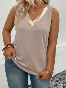 EMERY ROSE 女士春夏新款热销金属仿PU皮革翻领拼接加大码背心 - 彩色 - 查看 4