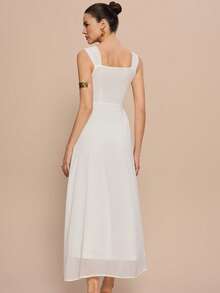 Chiquease Đầm xẻ tà không tay, màu trơn, thắt eo - trắng - Xem 2