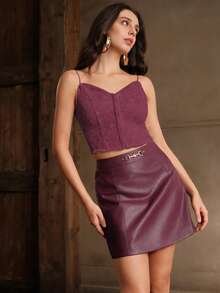 Anewsta Petite 优雅时尚休闲百搭短款A字裙，适合娇小女性，春夏皆宜，饰有金属扣，适合外出、约会、派对等各种场合。这款裙子设计百搭，适合新年、情人节、嘉年华等节日穿着。 - 中紫紅色 - 查看 7