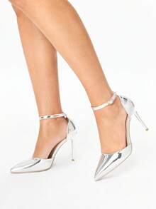 Glitzique Fall/Winter 2025 Women's Hollow Out Pointed Toe Slingback High Heel Sandals, Sexy, Women Pumps, Elegant, Party Outfits - Silver - View 2