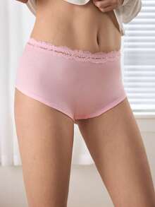 Ocili 女士休闲基础款白色棉质蕾丝低腰舒适简约柔软100%纯棉时尚秋季休闲运动内裤 - 淺粉色 - 查看 5