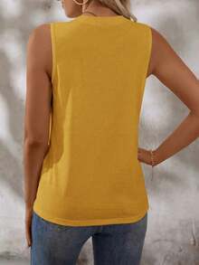 EMERY ROSE Women's Solid Color Round Neck Sleeveless Casual Summer Tank Top - Yellow - View 2