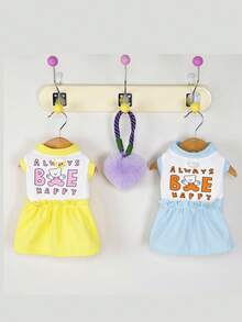 PETSIN 狗狗服装、猫咪服装、动物裙装、宠物春夏新品系列、幼犬连衣裙、公主风百搭连衣裙、条纹印花、小型动物服装、清凉防晒霜 - 彩色 - 查看 3