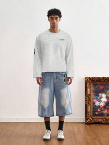 TOKVUE 男士休闲个性化时尚印花长袖T恤 - 灰色 - 查看 6