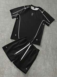 Manfinity EMRG Set di magliette casual da uomo a maniche corte con scollo rotondo e colori a contrasto, versatili per l'estate - nero - Visualizzare 6