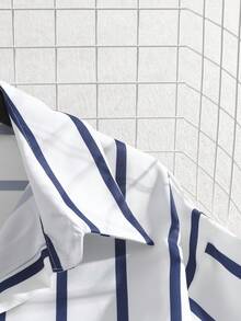 GlowEve 女士休闲条纹衬衫短裤两件套，夏季 - 黑與白 - 查看 5