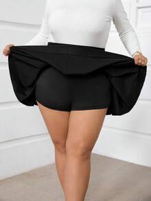 SHEIN CURVE+ 大码女式黑色宽褶裙/2026/新年 - 黑色 - 查看 6