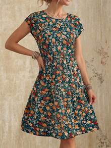 EMERY ROSE Ditsy Floral Waist Cinched Casual Vacation Dress,Summer Dresses
Spring Clothes - Multicolor - View 3