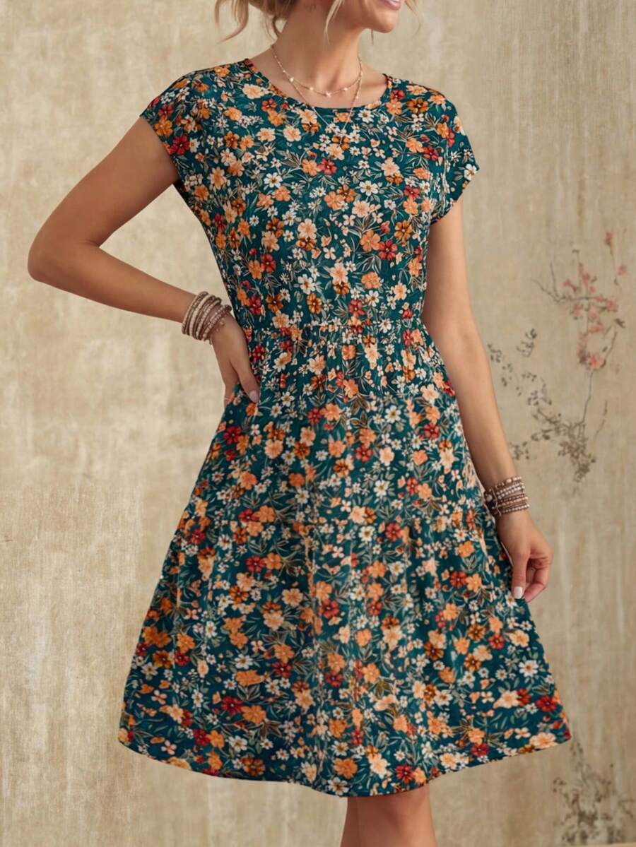 Faunlyn 碎花腰部收腰休闲度假连衣裙 - 彩色 - 查看 1