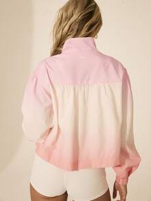 Aralina 休闲运动春夏度假沙滩跑步轻便派克大衣渐变色漏斗领拉链 - 粉色 - 查看 2