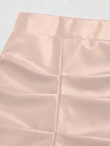 Sweetra Plus Size Slit Pleated PU Leather A-Line Mini Skirt, Bodycon & Slimming - Khaki - View 3