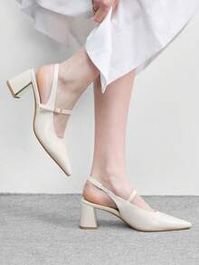 CUCCOO BIZCHIC Women Shoes Women's Pointed Thick Medium Heel Beige Slingback Women's High Heel Shoes Stylish And Comfortable Commuters Business Versatile Women's Slingback Shoes Spring Shoes - Off-white PU - View 3