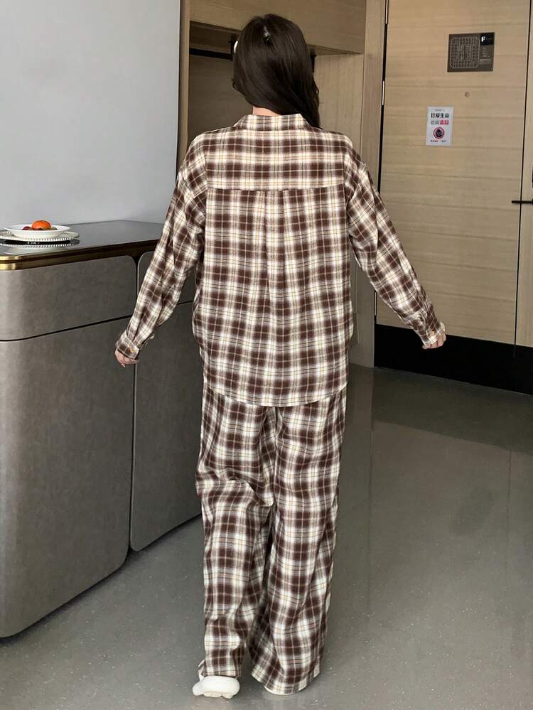 2pcs Women Plaid Pajama Set, Loose Fit Shirt And Pants, Suitable For Autumn/Winter And Christmas