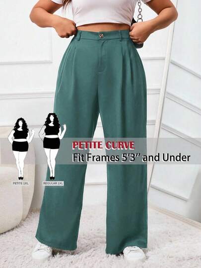 SHEIN PETITE CURVE Plus Size Solid Color Front Button Simple Casual Suit Pants Graduation,Back To School,Teacher Outfits For Women,Suitable For Daily Wear And Commuting In Fall/Winter