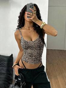 Coolane Casual Sexy Leopard Print Pattern Women's Sleeveless Tight Fitting Camisole, Suitable For Summer - Brown - View 3