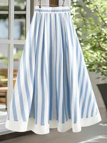 GlowEve 女士休闲蓝白条纹裙 - 藍白色 - 查看 2