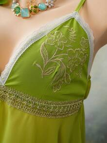 SHEIN DivaQ Áo hai dây thêu màu xanh lá cây thời trang dành cho nữ, kiểu dáng nghỉ mát. - màu xanh lá - Xem 6