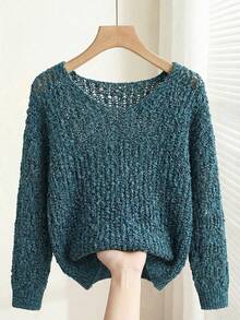 EMERY ROSE 女士纯色简约长袖毛衣，日常穿着 - 水鴨藍 - 查看 6