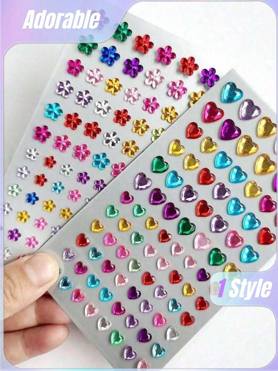 1 pieza Flor colorida + 1 pieza Corazón colorido con forma de piedra de rhinestone 3D Pegatina DIY para decoración de fiesta, maquillaje, cabello, rostro, uñas, decoración, regalo, de vuelta a clases - Multicolor - Ver 1
