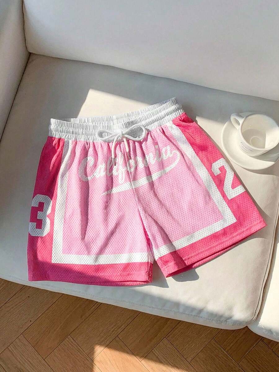 Comfortcana Quần short nữ màu hồng in chữ tương phản, thích hợp mặc hàng ngày, làm quần short bóng rổ hoặc quần cargo. - Hồng - Xem 1