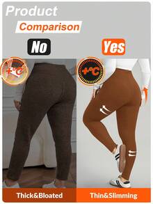 Comfylo Plus Size Women Casual Solid High Waist Leggings - Brown - View 2