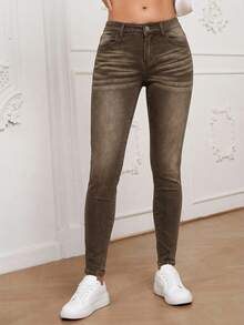 EMERY ROSE Women's Casual Everyday Pockets Button Jeans - Coffee Brown - View 6