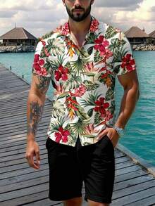Manfinity RSRT Camisa informal de vacaciones de manga corta con estampado tropical para hombre - Multicolor - Ver 5
