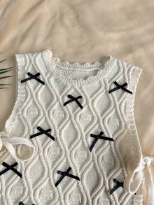 SHEIN Unity Women's Fashionable Elegant Versatile Round Neck Bow Tie Knitted Sweater Vest, Summer - Apricot - View 6