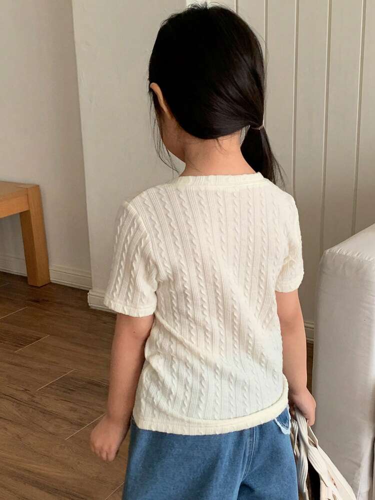 Young Girls Textured Crew Neck Short Sleeve T-Shirt Summer