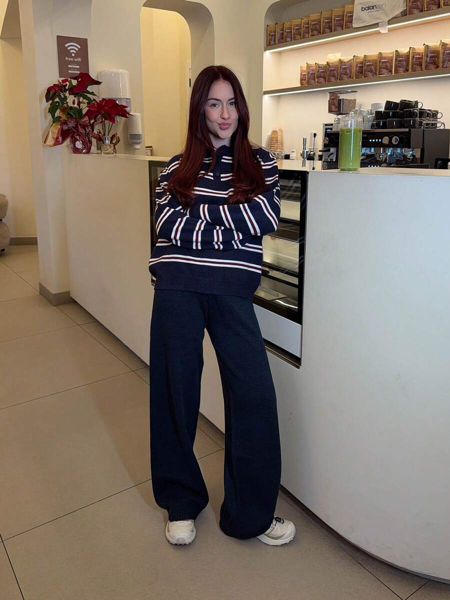 Abrilcols Women's Casual Everyday Striped Polo Collared Long Sleeve Sweater,Back To School ,Fall / Winter Clothes For Women,Blockette Style - Multicolor - View 1