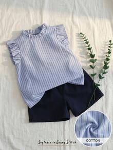 Cozy Pixies 2 Stücke/Set Baby Mädchen Bunte Gestreifte Rundhals Pullover Top Und Einfarbig Hosen, Flügelärmel - Verschiedenfarbig - Übersicht 1