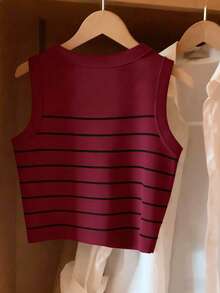 Resyla Women's Striped Print Pattern Round Neck Slim Fit Casual Versatile Tank Top, Spring/Summer - Multicolor - View 2