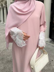 DAZY Women's Elegant Lace Patchwork Dress With Veil, 2 Pieces Set, Spring/Summer - Pink - View 1