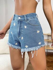 Jeanoix 夏季款毛边宽松直筒百搭牛仔短裤 - 淺色水洗藍 - 查看 3