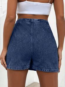 EURMUSE Jupe-short en jean d'été 100% coton pour femmes avec recouvrement avant - Jean brut - Voir 2