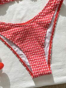 Swim Mod Women's Plaid Jacquard Halter Bikini Set, Spring/Summer - Multicolor - View 6