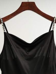 GlowEve Women's Fashion Pearl Strap Draped Neck Waist Cinched Elegant Jumpsuit, Suitable For Daily, Vacation, Outing, Party, Spring/Summer - Black - View 5