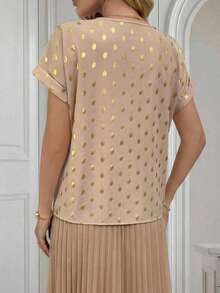 EMERY ROSE Women's Leopard Batwing Sleeve Shirt, Summer Teacher Shirts Leopard Shirt Women Blouses,Short Sleeve Tops - Khaki - View 2