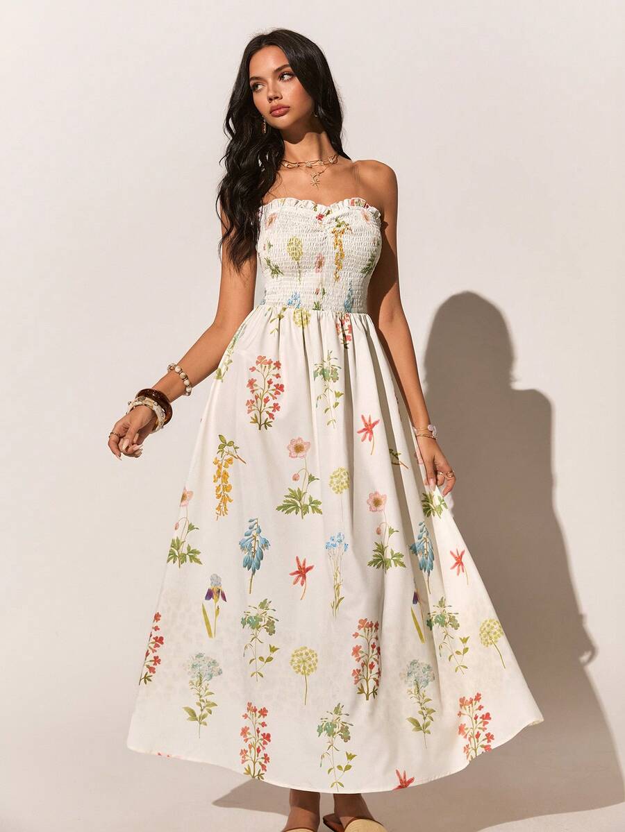 Poéselle 女士沙滩度假休闲印花抹胸连衣裙