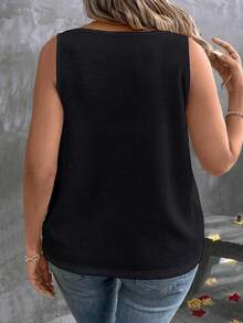 Selamara Áo tank top nữ cỡ lớn màu đen dáng rộng cổ chữ V xếp lớp, kiểu dáng thường ngày, hàng mới về. - màu đen - Xem 2