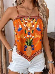 Selianne Camiseta sin tirantes casual y holgada con estampado floral y de plantas para mujer - Multicolor - Ver 6