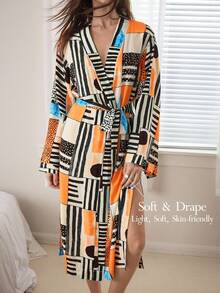 Ocili Women's Soft Striped Fleece Robe, Loungewear Sleepwear - Multicolor - View 1
