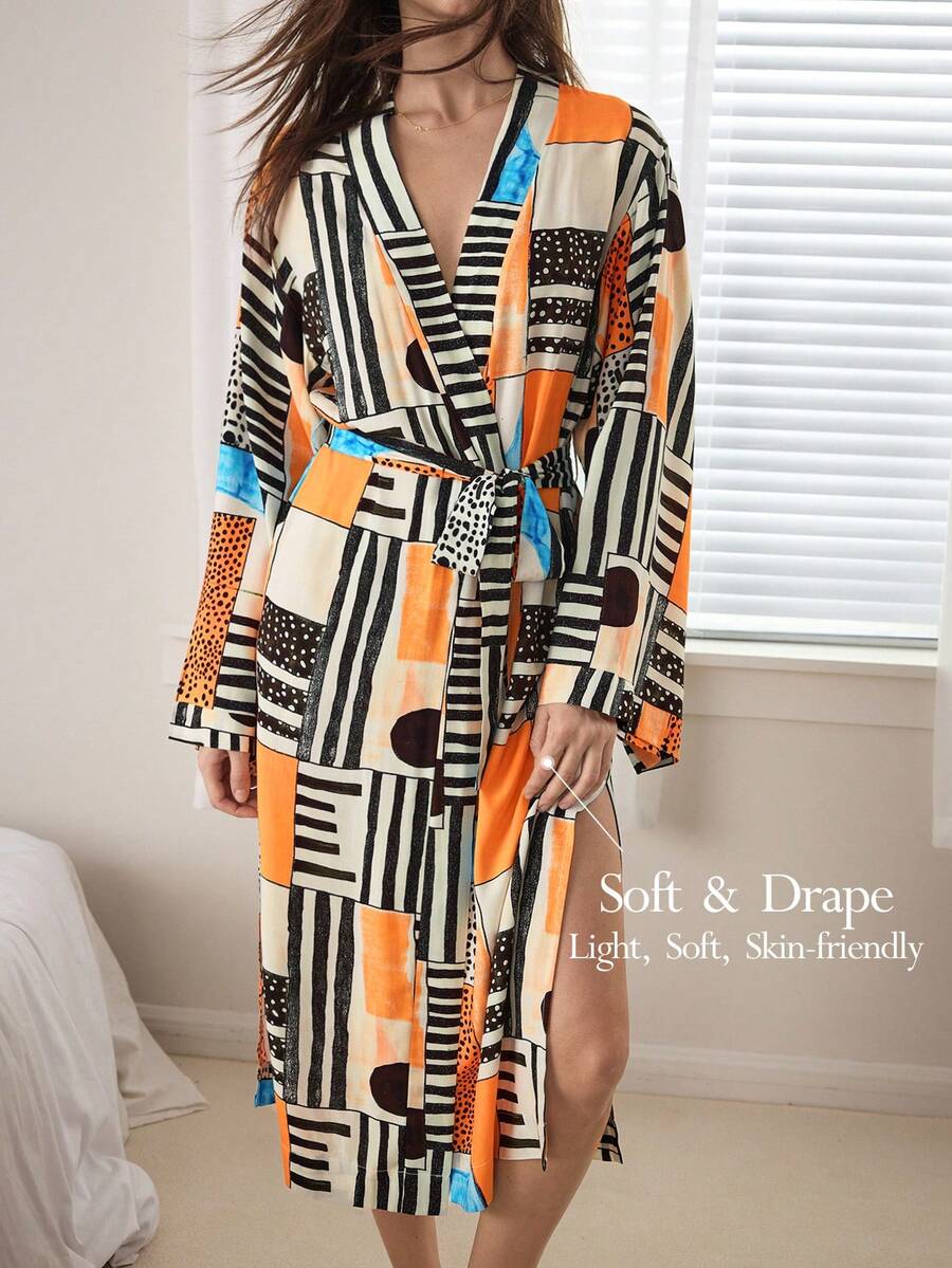 Ocili Women's Soft Striped Fleece Robe, Loungewear Sleepwear - Multicolor - View 1