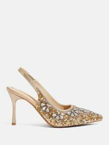 CUCCOO TILAWA Women Shoes Women's Fashion Pointed Metal Rhinestones Sparkling Evening Wedding Lightweight Daily Commuter Party Wind Outdoor Pedal Stiletto High Heel Shoes - Gold - View 2