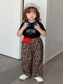DAZY Toddler Girls' Leopard Print Casual Loose Harem Pants, Spring/Summer Korean Style - Coffee Brown - View 6