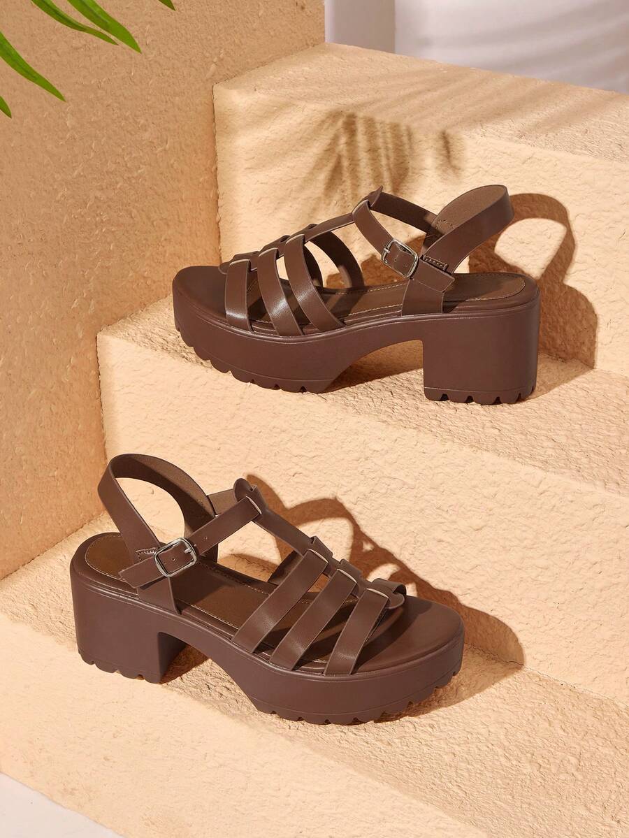 HighSole 女士时尚黑色高跟凉鞋,适合夏季毕业典礼、舞会、度假等各种场合,包括夏季、圣诞节、秋季、新年等节日。 - 駝色 - 查看 1
