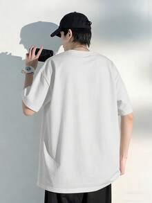 Claim Dot Áo tank top nam cỡ lớn, màu trơn, cổ tròn, vai rớt, tay ngắn, dáng rộng, phong cách thường ngày. - trắng - Xem 2