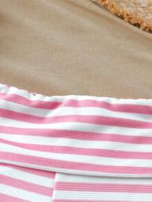 GlowEve Petite 女士条纹印花荷叶边上衣+三角裤+短裤三件套 - 粉色 - 查看 3