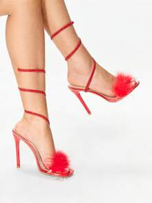 Glitzique Giày cao gót Stiletto thời trang mới, giày đi tiệc phong cách Âu Mỹ, giày cao gót màu đỏ đính đá Rhinestone gợi cảm - Đỏ - Xem 3